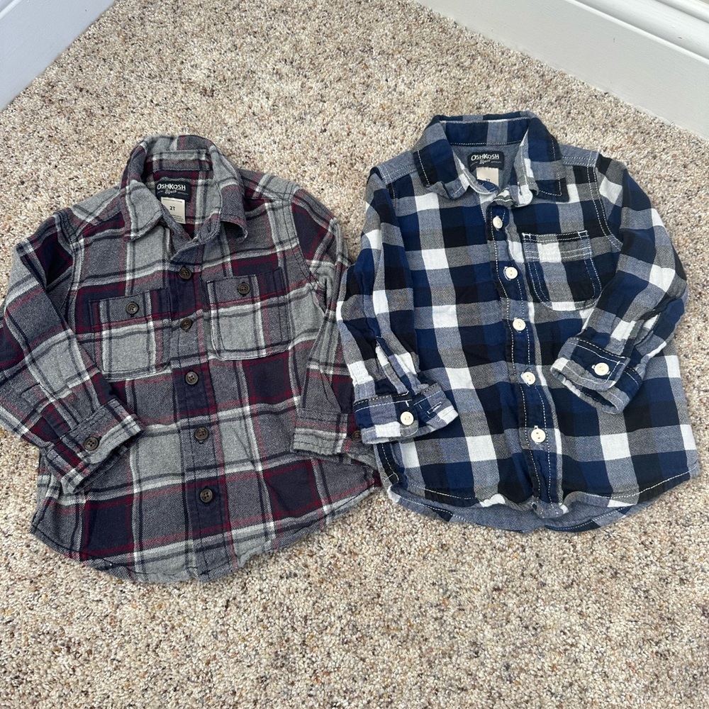 OshKosh B'gosh Boys Plaid Button-Down Shirts - Gray/Red and Blue/White